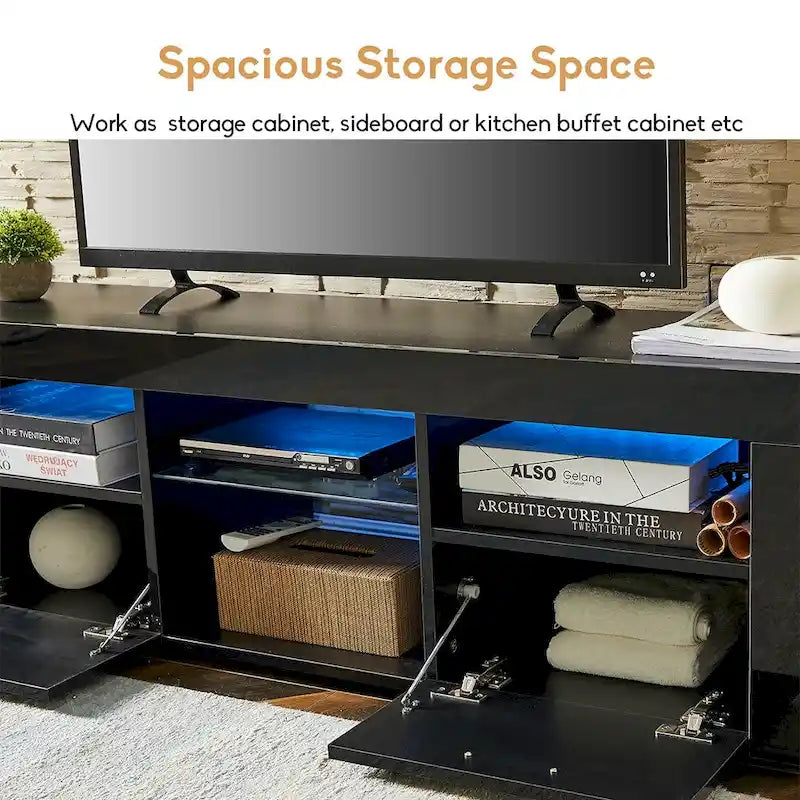 Contemporary LED TV Stand Media Console with Illuminated Features - High Gloss Finish, 51L x 14W x 16H inches 14