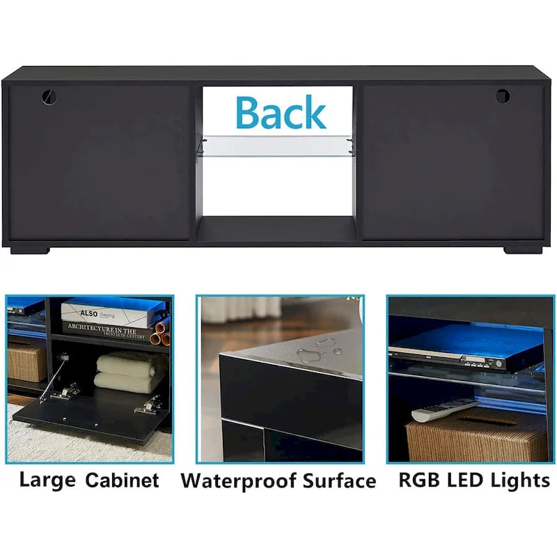 Contemporary LED TV Stand Media Console with Illuminated Features - High Gloss Finish, 51L x 14W x 16H inches 15