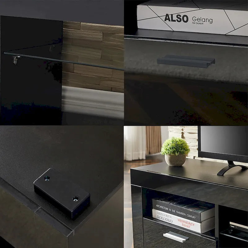 Contemporary LED TV Stand Media Console with Illuminated Features - High Gloss Finish, 51L x 14W x 16H inches 16