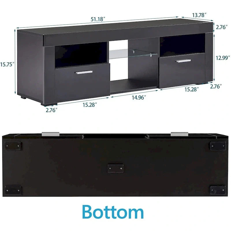 Contemporary LED TV Stand Media Console with Illuminated Features - High Gloss Finish, 51L x 14W x 16H inches 18
