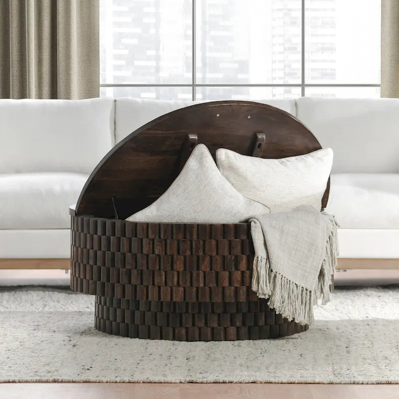 Round Coffee Table with Hidden Storage and Castors