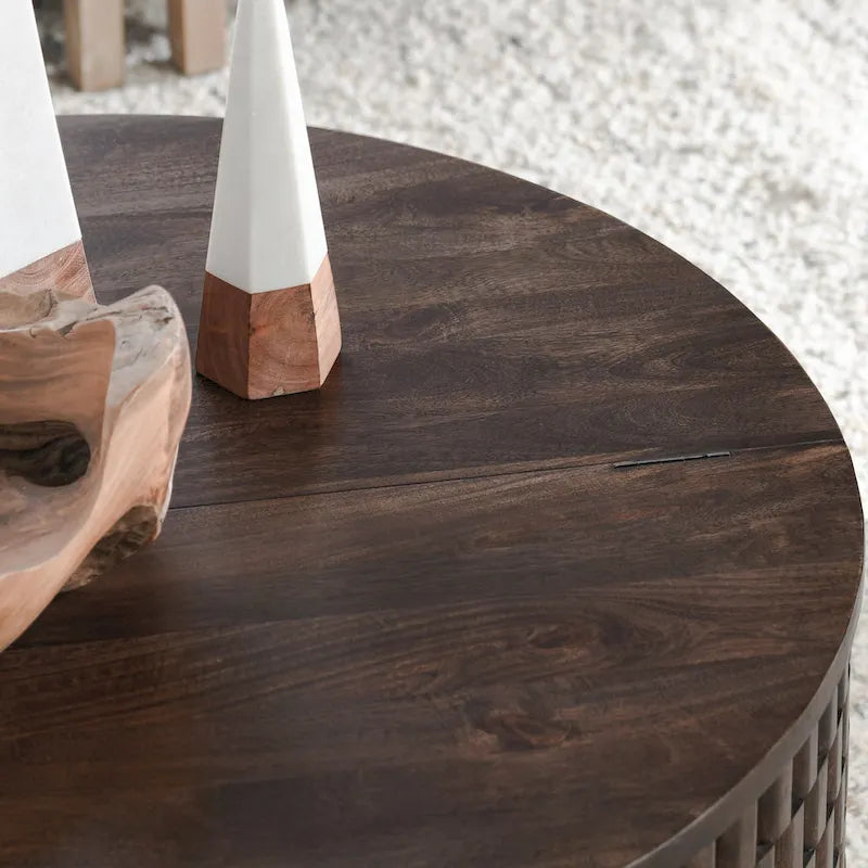 Round Coffee Table with Hidden Storage and Castors 9