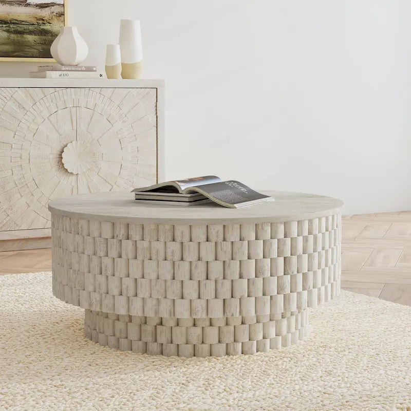 Round Coffee Table with Hidden Storage and Castors 11