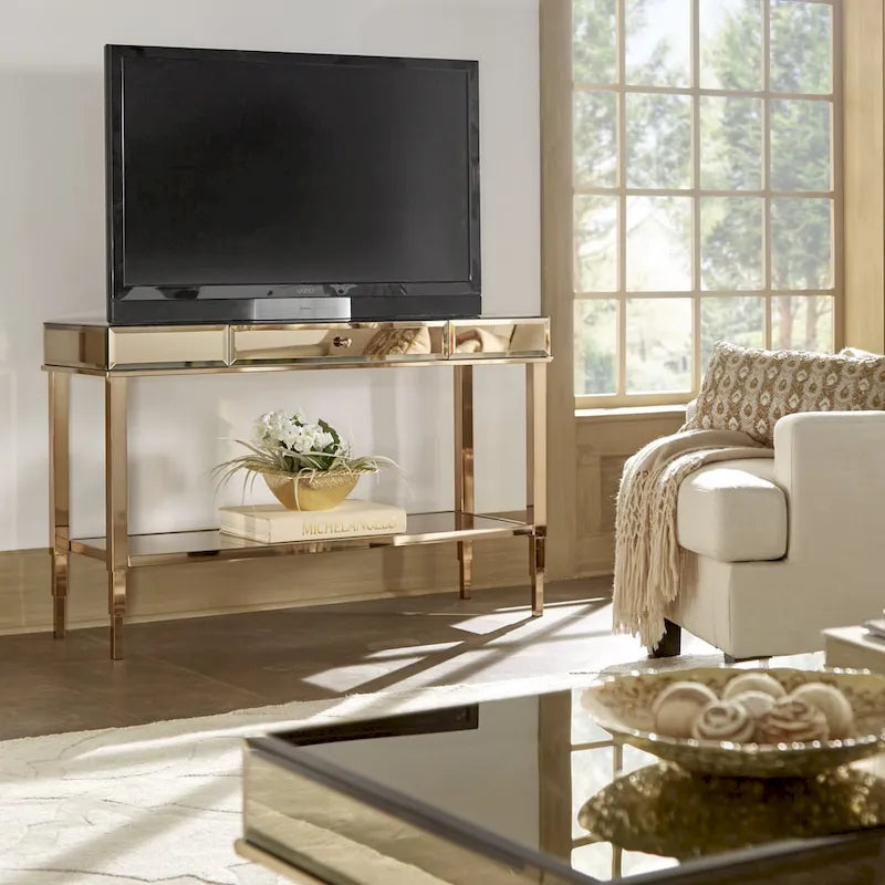 iNSPIRE Q Bold Camille Mirrored Console Table TV Stand with Drawer 3