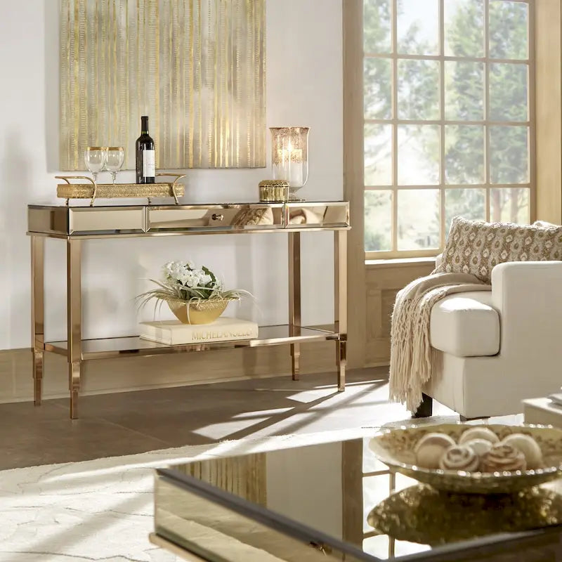 iNSPIRE Q Bold Camille Mirrored Console Table TV Stand with Drawer 4