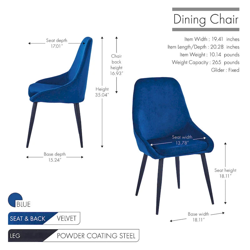 Porthos Home Set of 2 Fern Dining Chairs - Velvet Upholstery with Steel Legs 7