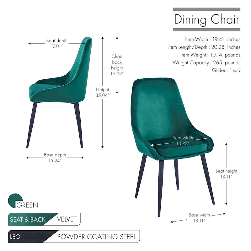 Porthos Home Set of 2 Fern Dining Chairs - Velvet Upholstery with Steel Legs 14
