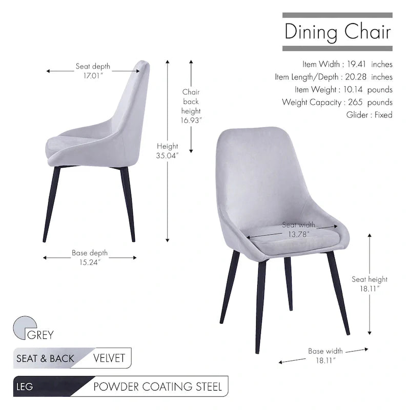 Porthos Home Set of 2 Fern Dining Chairs - Velvet Upholstery with Steel Legs 21