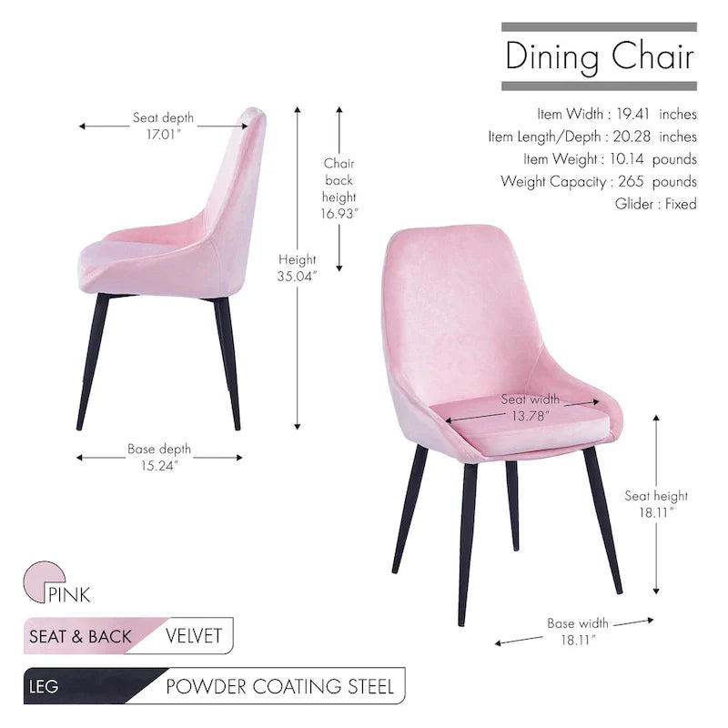 Porthos Home Set of 2 Fern Dining Chairs - Velvet Upholstery with Steel Legs 28