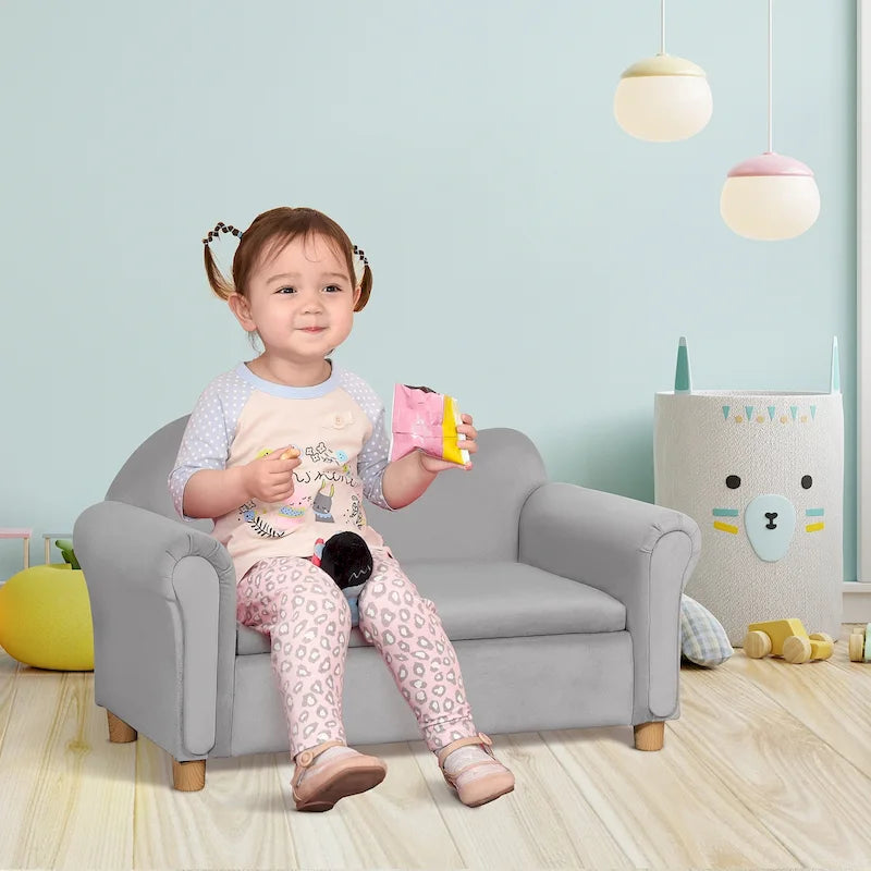 Qaba Kids Sofa with Wooden Armrests - Toddler Couch for Preschool and Kindergarten Rooms Featuring Hidden Storage 19