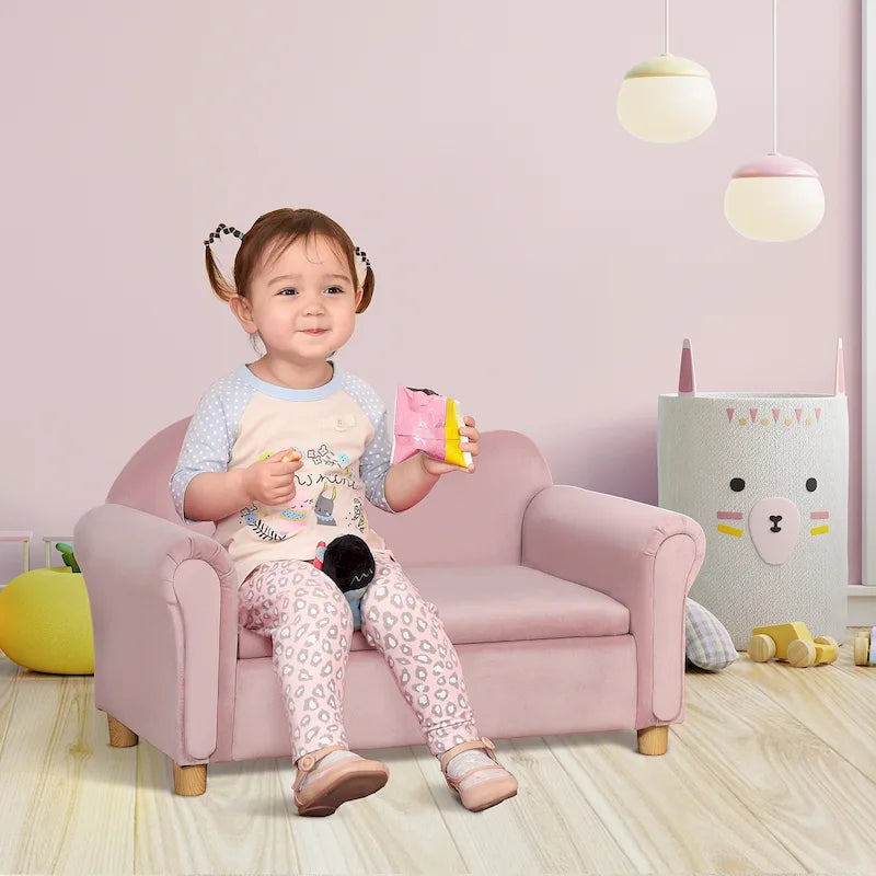 Qaba Kids Sofa with Wooden Armrests - Toddler Couch for Preschool and Kindergarten Rooms Featuring Hidden Storage 20