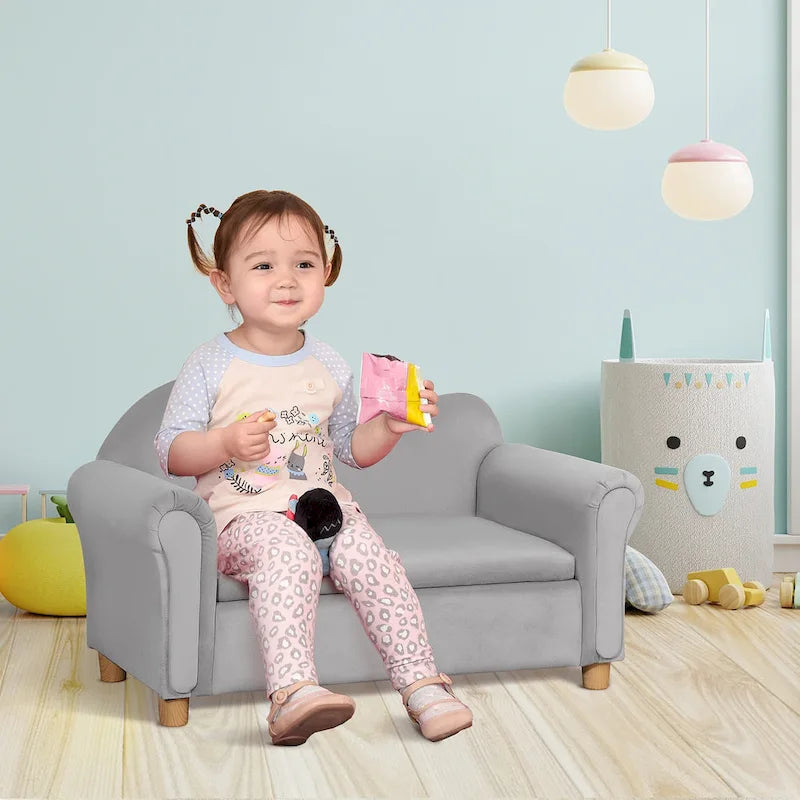 Qaba Kids Sofa with Wooden Armrests - Toddler Couch for Preschool and Kindergarten Rooms Featuring Hidden Storage 1