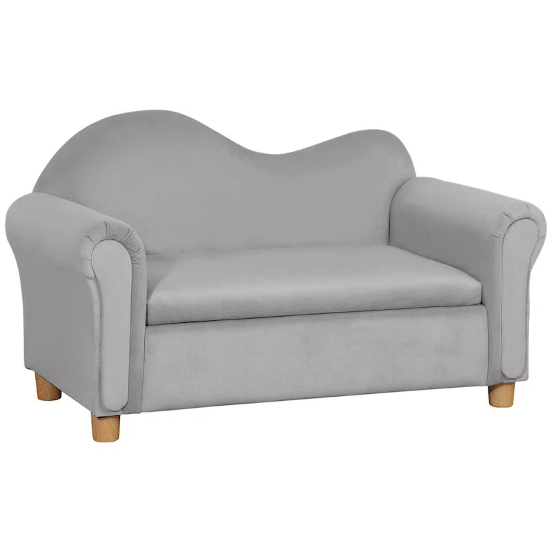 Qaba Kids Sofa with Wooden Armrests - Toddler Couch for Preschool and Kindergarten Rooms Featuring Hidden Storage 2