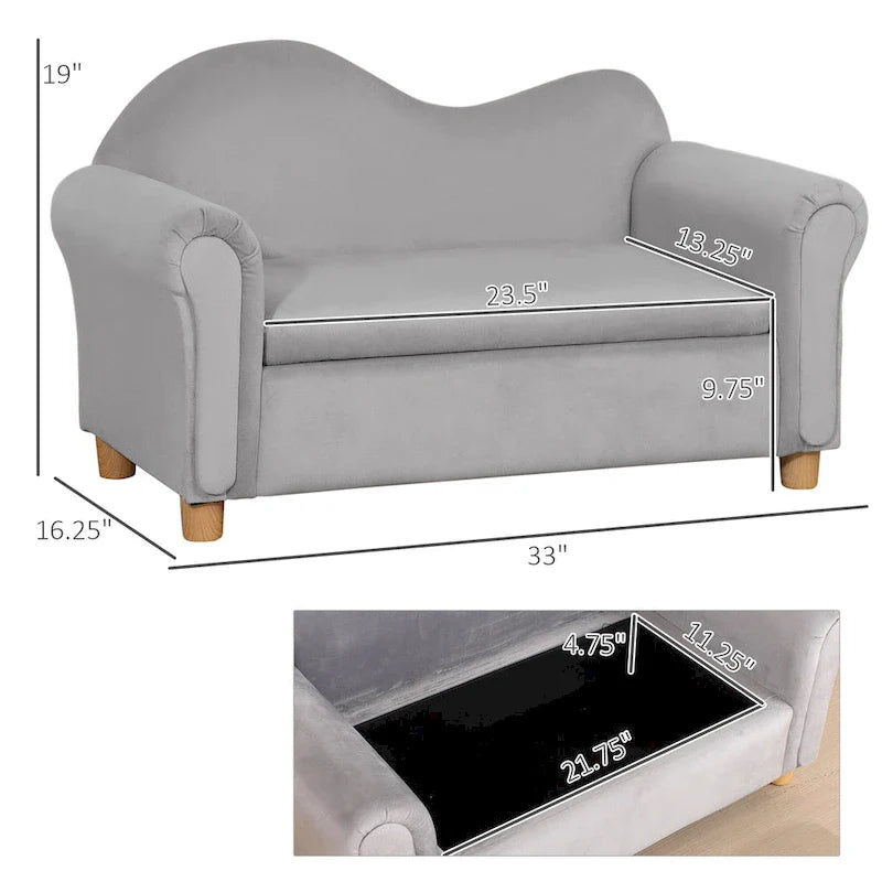 Qaba Kids Sofa with Wooden Armrests - Toddler Couch for Preschool and Kindergarten Rooms Featuring Hidden Storage 3