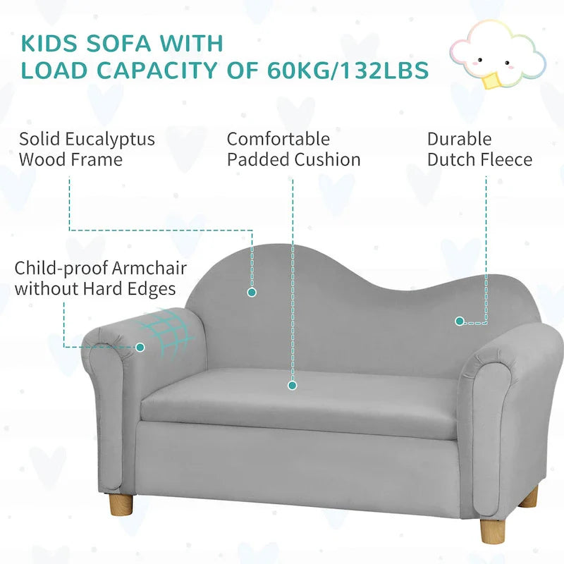 Qaba Kids Sofa with Wooden Armrests - Toddler Couch for Preschool and Kindergarten Rooms Featuring Hidden Storage 4