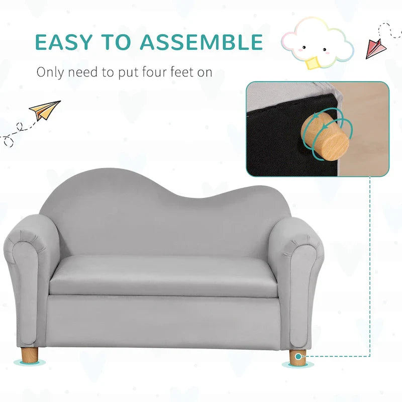 Qaba Kids Sofa with Wooden Armrests - Toddler Couch for Preschool and Kindergarten Rooms Featuring Hidden Storage 6