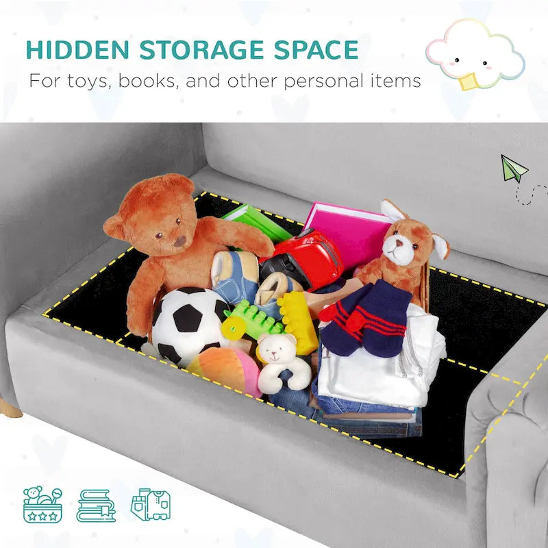 Qaba Kids Sofa with Wooden Armrests - Toddler Couch for Preschool and Kindergarten Rooms Featuring Hidden Storage 7
