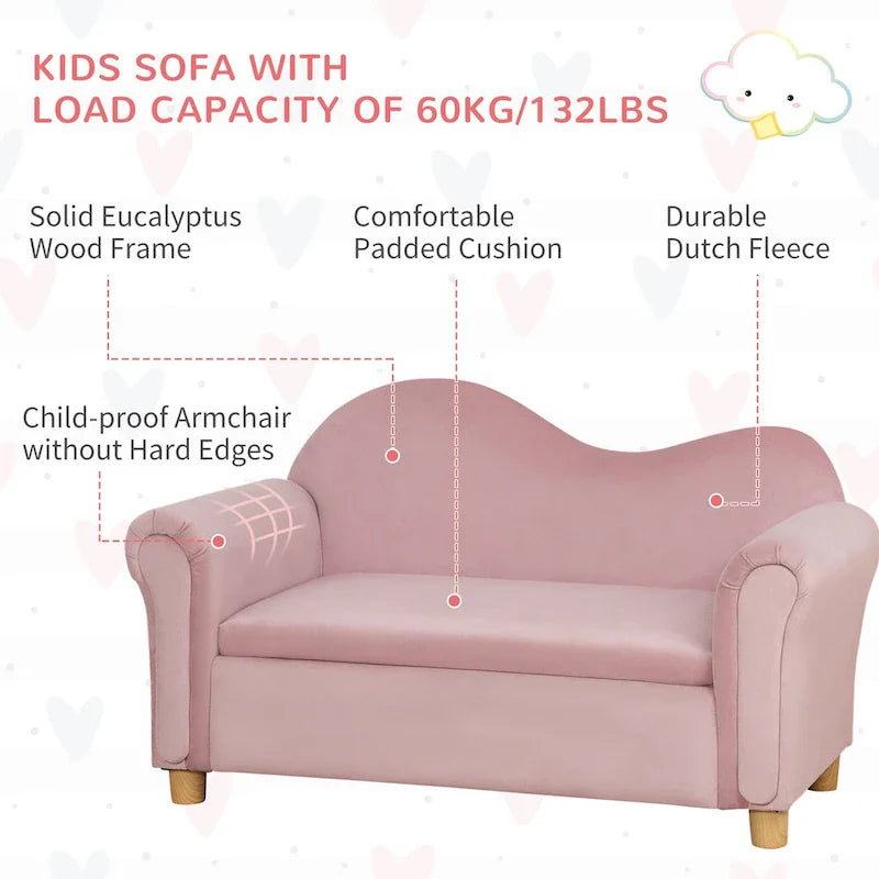 Qaba Kids Sofa with Wooden Armrests - Toddler Couch for Preschool and Kindergarten Rooms Featuring Hidden Storage 13