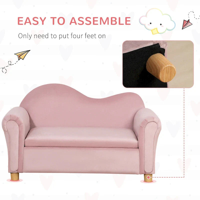 Qaba Kids Sofa with Wooden Armrests - Toddler Couch for Preschool and Kindergarten Rooms Featuring Hidden Storage 15