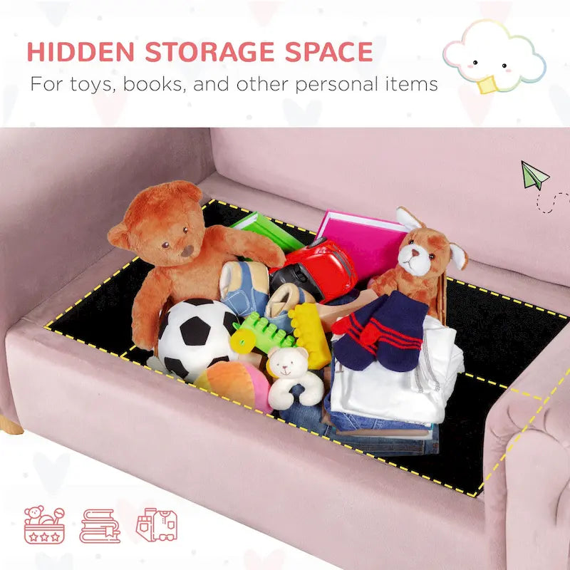Qaba Kids Sofa with Wooden Armrests - Toddler Couch for Preschool and Kindergarten Rooms Featuring Hidden Storage 16