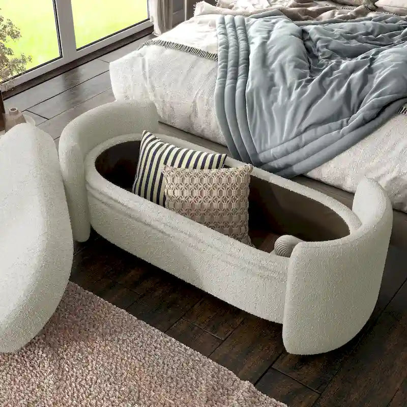 Denhour Contemporary Boucle Storage Bench - DH BASIC Pressice for Bedroom and Entryway 5