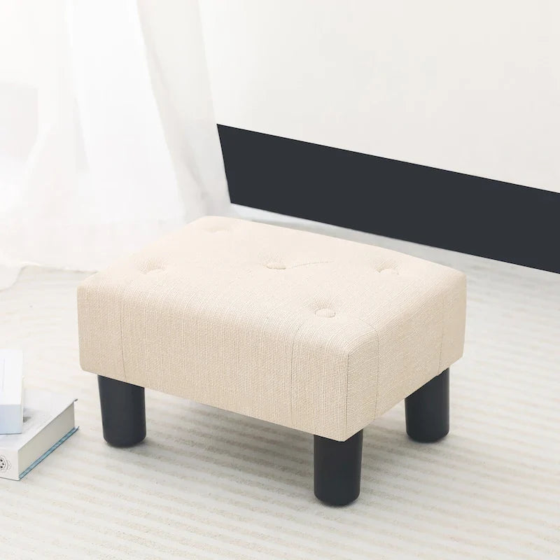 Adeco Rectangular Small Ottoman - Button Tufted Linen Foot Stool 21