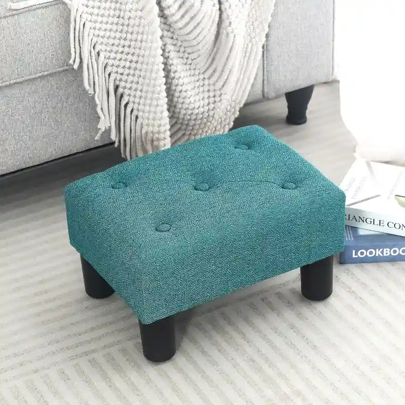 Adeco Rectangular Small Ottoman - Button Tufted Linen Foot Stool 23