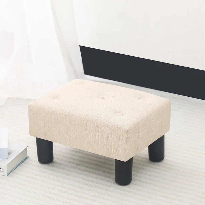 Adeco Rectangular Small Ottoman - Button Tufted Linen Foot Stool 1
