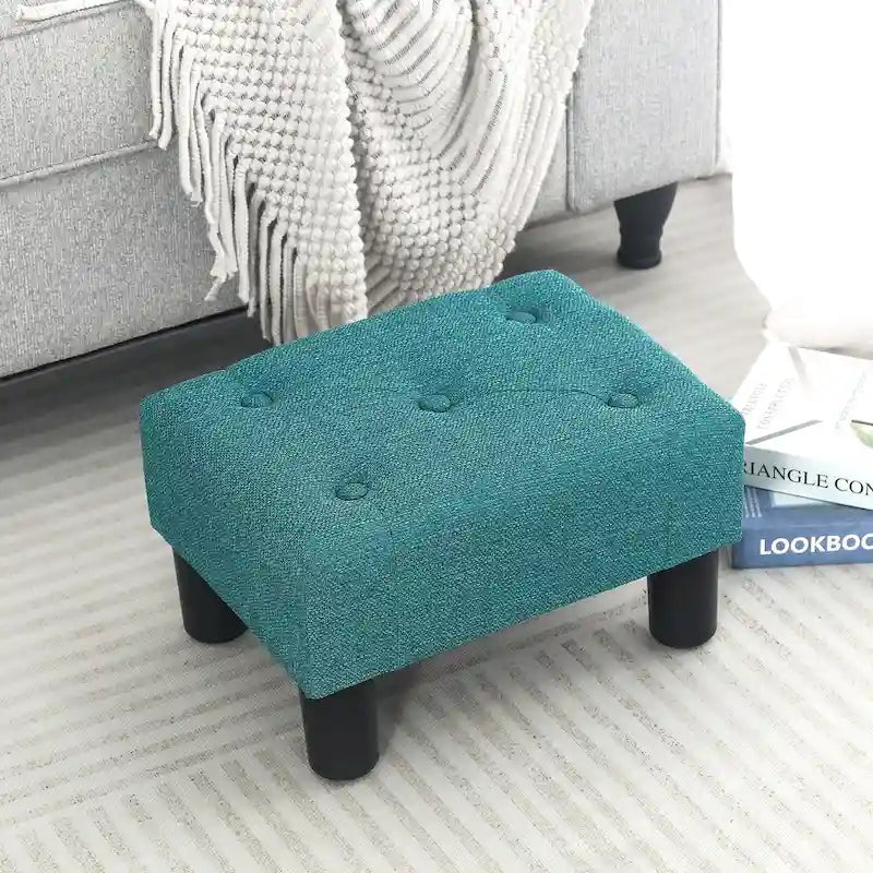 Adeco Rectangular Small Ottoman - Button Tufted Linen Foot Stool 3