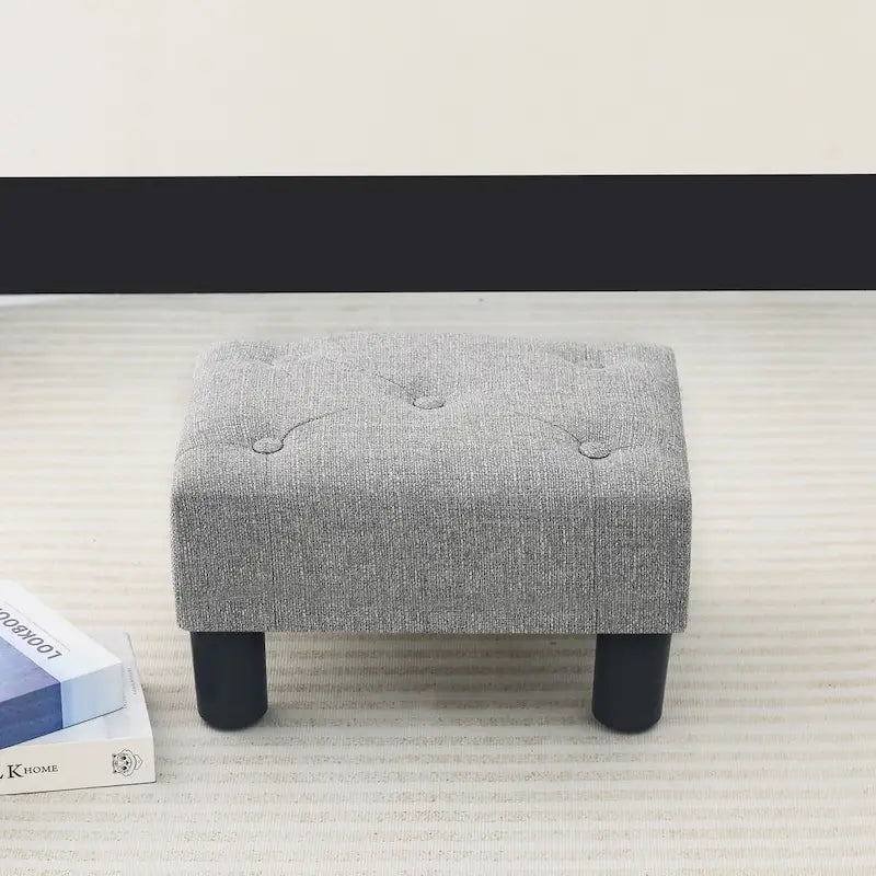 Adeco Rectangular Small Ottoman - Button Tufted Linen Foot Stool 5