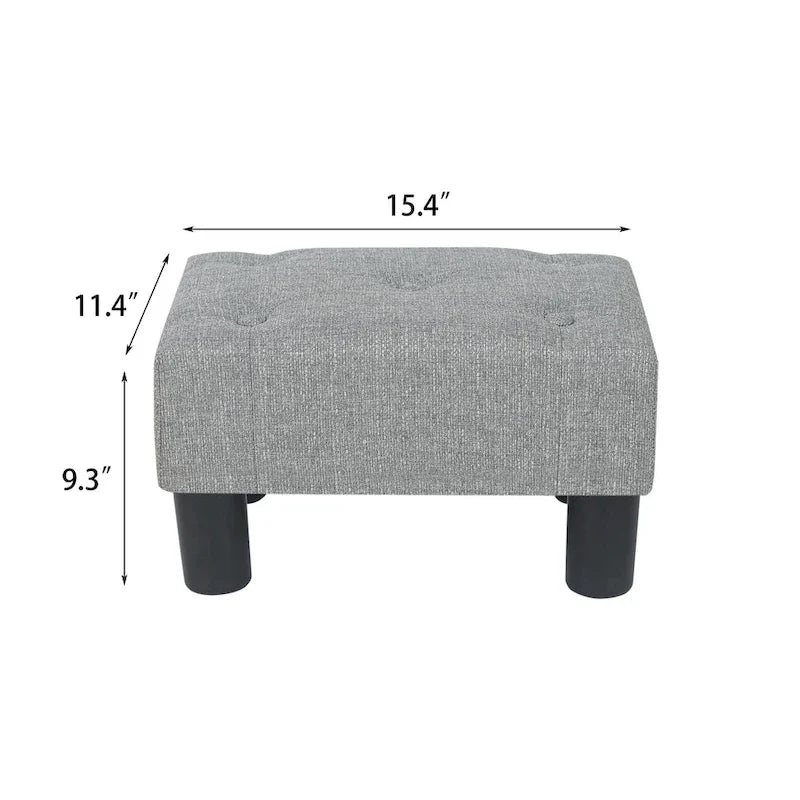 Adeco Rectangular Small Ottoman - Button Tufted Linen Foot Stool 7