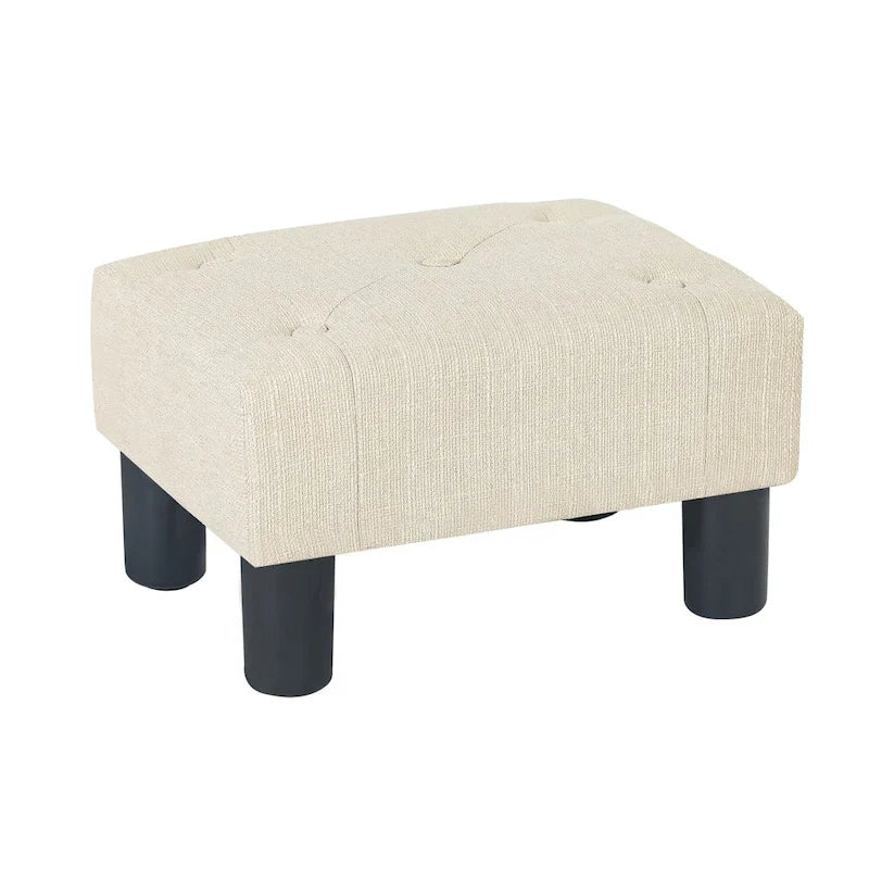 Adeco Rectangular Small Ottoman - Button Tufted Linen Foot Stool 10