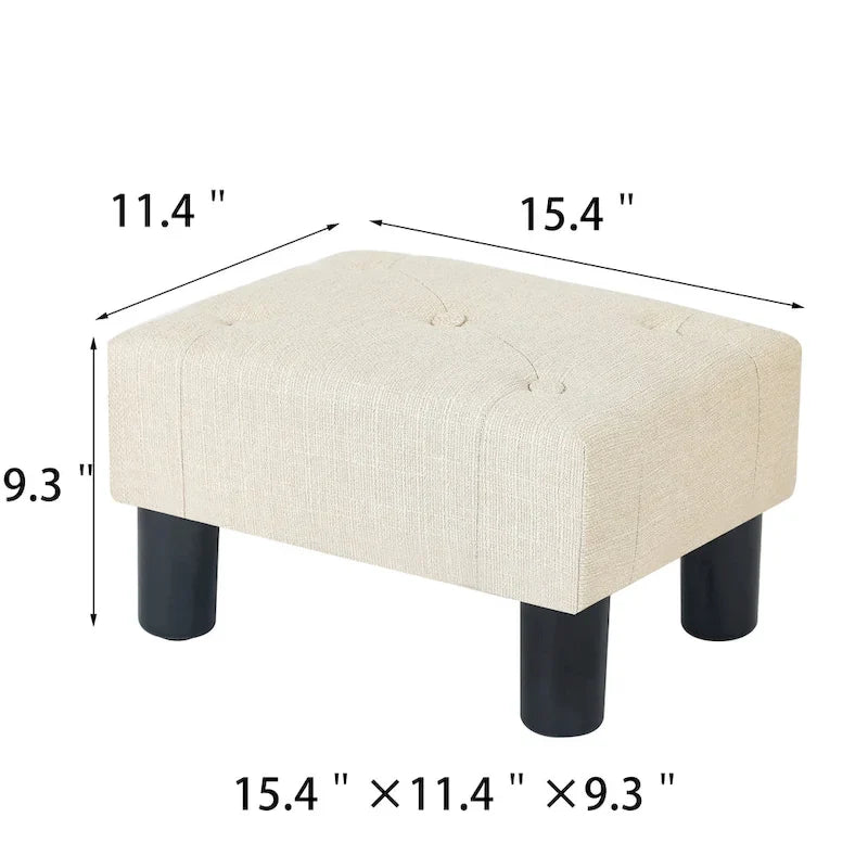 Adeco Rectangular Small Ottoman - Button Tufted Linen Foot Stool 11