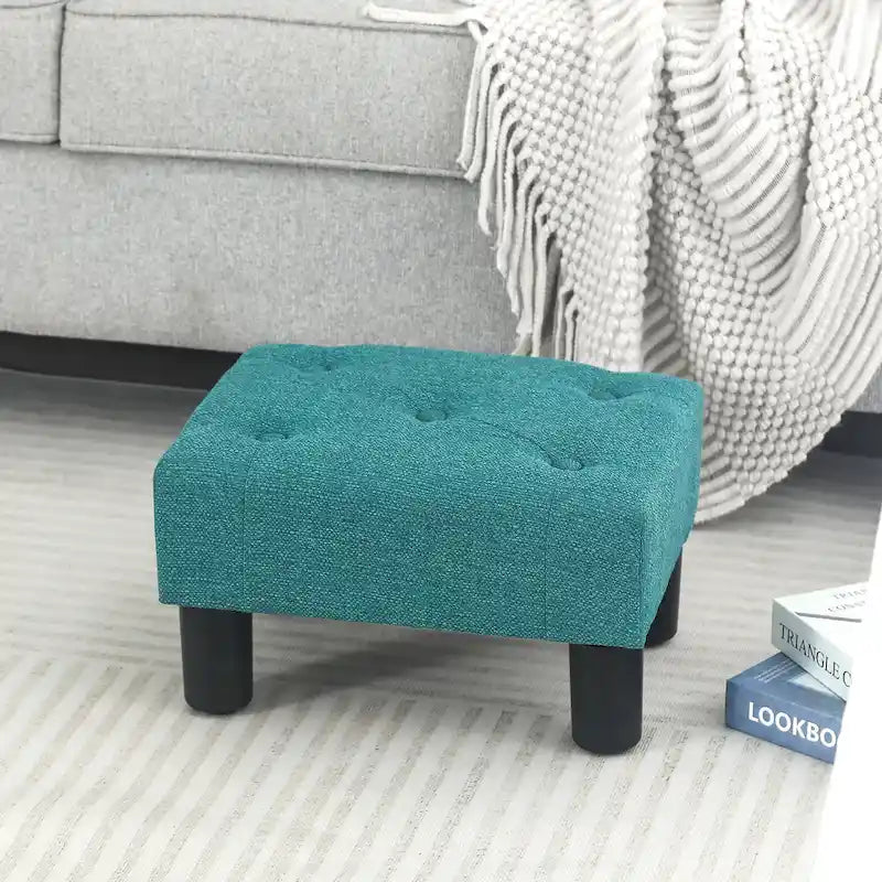 Adeco Rectangular Small Ottoman - Button Tufted Linen Foot Stool 14