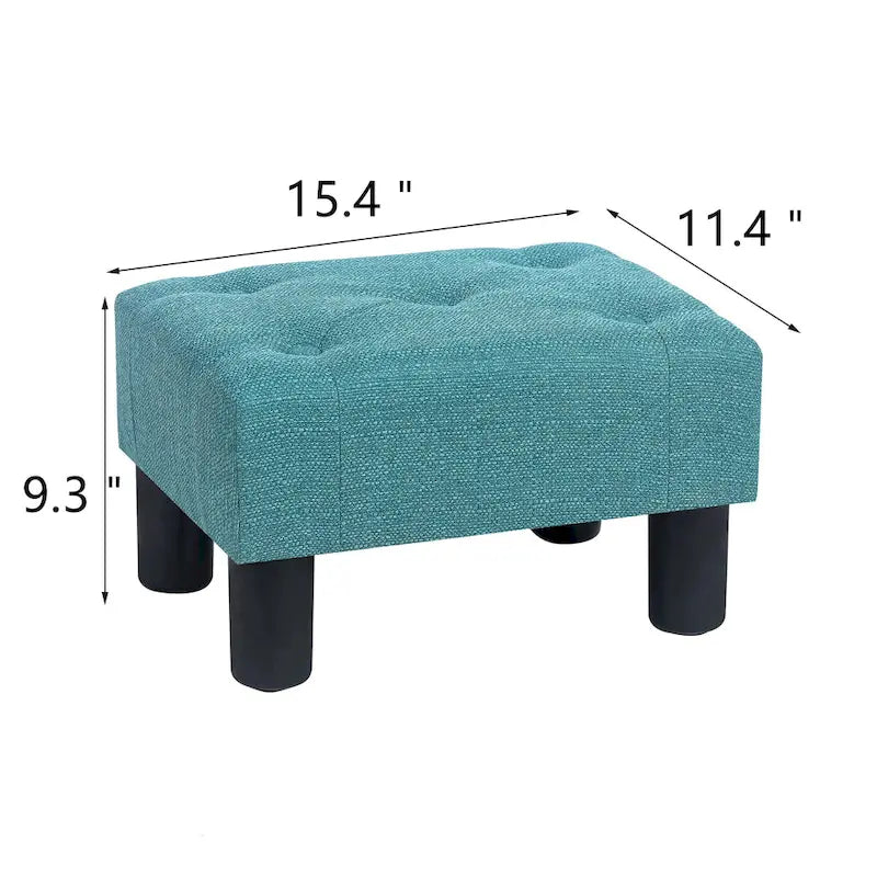 Adeco Rectangular Small Ottoman - Button Tufted Linen Foot Stool 17