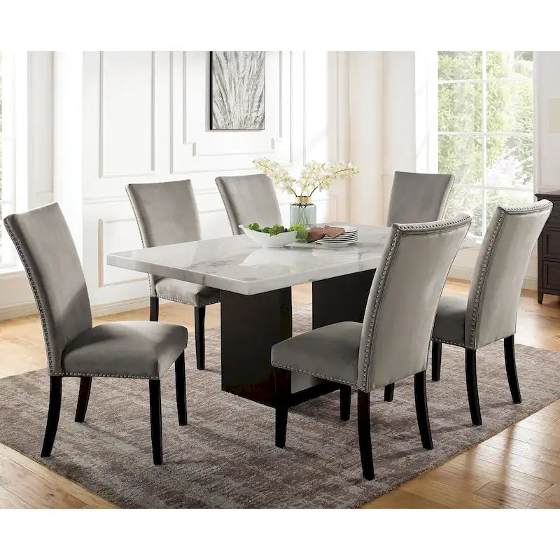 Transitional Light Grey 7-Piece Marble Top Dining Set - Cots Collection by Furniture of America 11