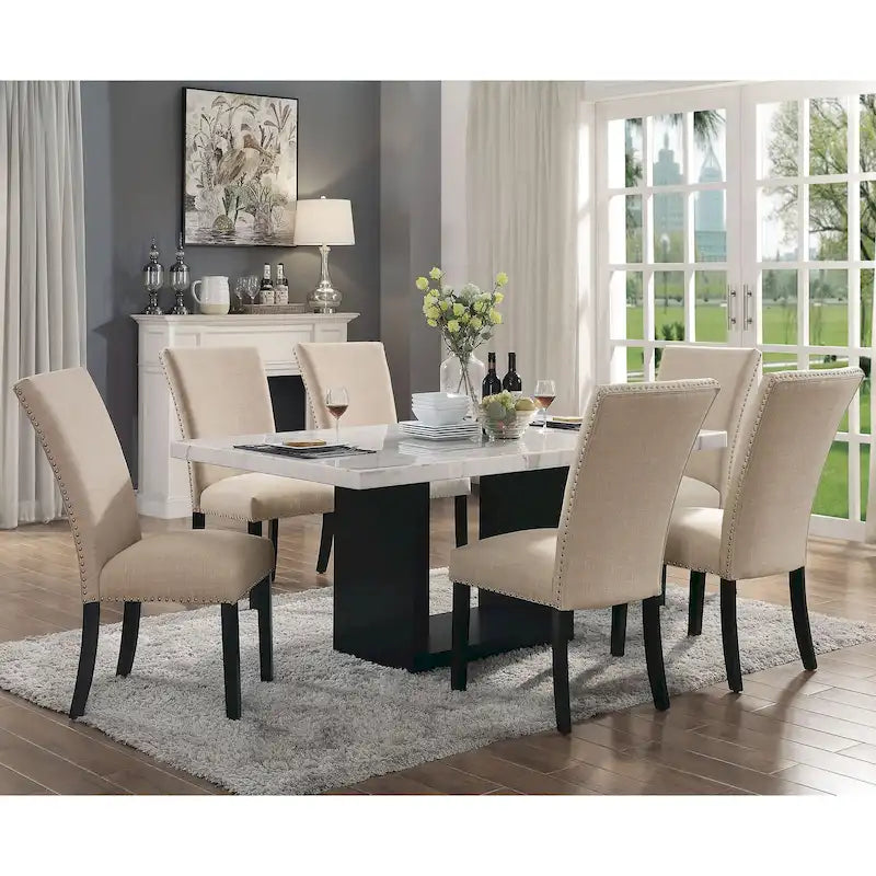 Transitional Light Grey 7-Piece Marble Top Dining Set - Cots Collection by Furniture of America 12