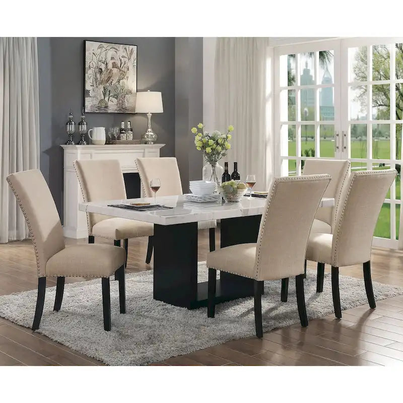 Transitional Light Grey 7-Piece Marble Top Dining Set - Cots Collection by Furniture of America 1