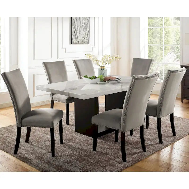 Transitional Light Grey 7-Piece Marble Top Dining Set - Cots Collection by Furniture of America 2