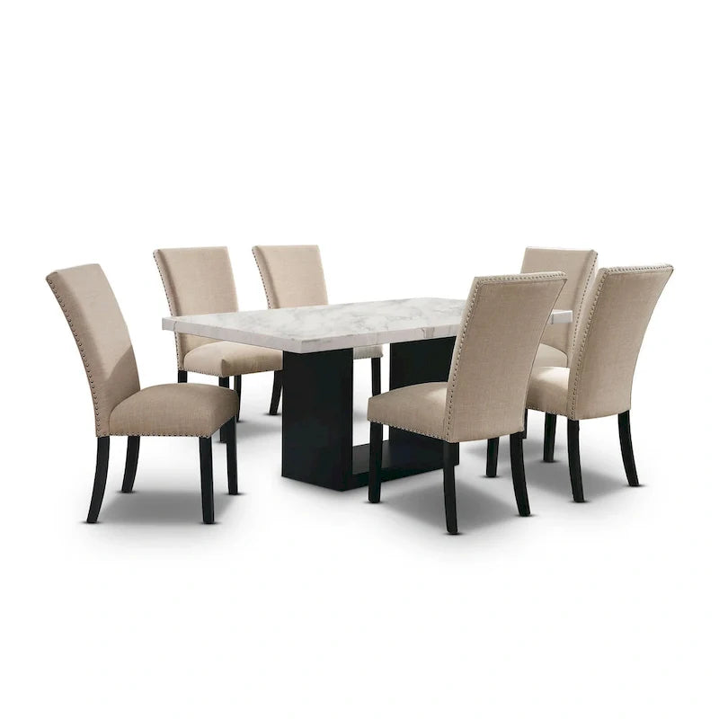 Transitional Light Grey 7-Piece Marble Top Dining Set - Cots Collection by Furniture of America 7