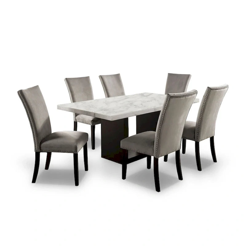 Transitional Light Grey 7-Piece Marble Top Dining Set - Cots Collection by Furniture of America 8