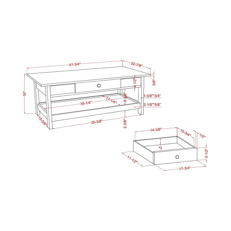 Denhour DH BASIC 4-Piece Open-Shelf Coffee Table Set with Drawer in Transitional Rubberwood 7