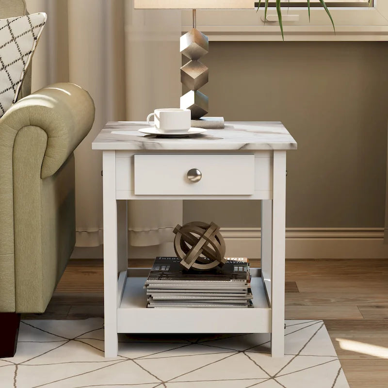 Denhour DH BASIC 4-Piece Open-Shelf Coffee Table Set with Drawer in Transitional Rubberwood 13