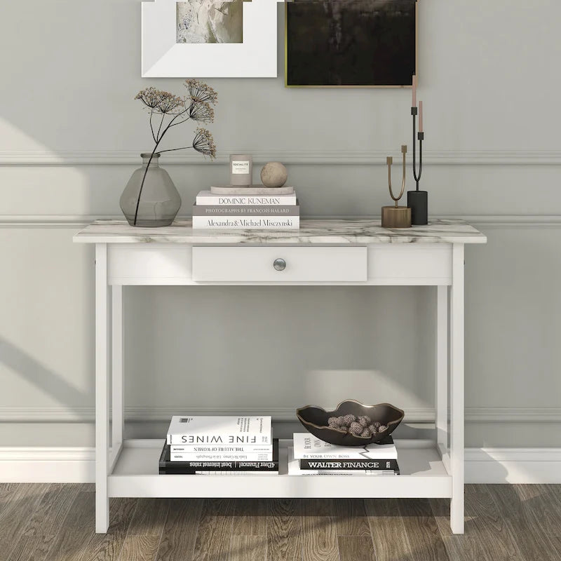 Denhour DH BASIC 4-Piece Open-Shelf Coffee Table Set with Drawer in Transitional Rubberwood 14