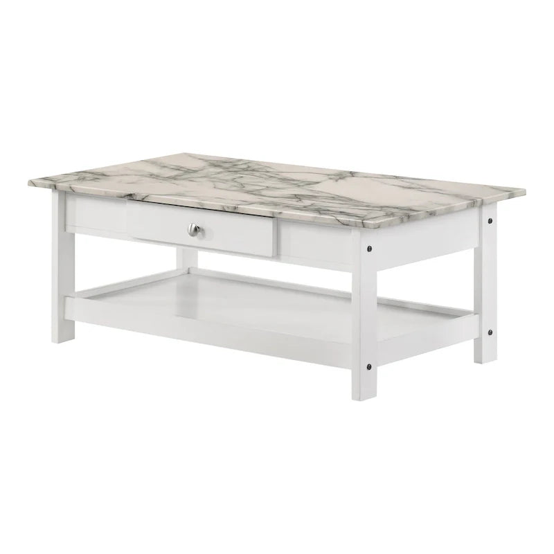 Denhour DH BASIC 4-Piece Open-Shelf Coffee Table Set with Drawer in Transitional Rubberwood 15