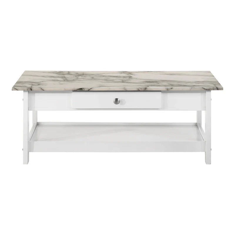 Denhour DH BASIC 4-Piece Open-Shelf Coffee Table Set with Drawer in Transitional Rubberwood 16