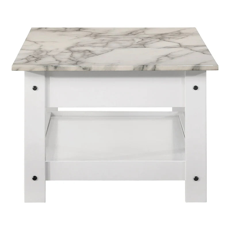 Denhour DH BASIC 4-Piece Open-Shelf Coffee Table Set with Drawer in Transitional Rubberwood 17