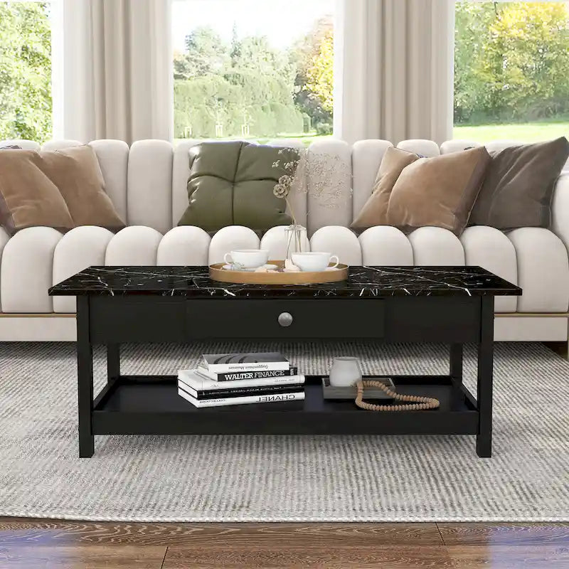 Denhour DH BASIC 4-Piece Open-Shelf Coffee Table Set with Drawer in Transitional Rubberwood 27