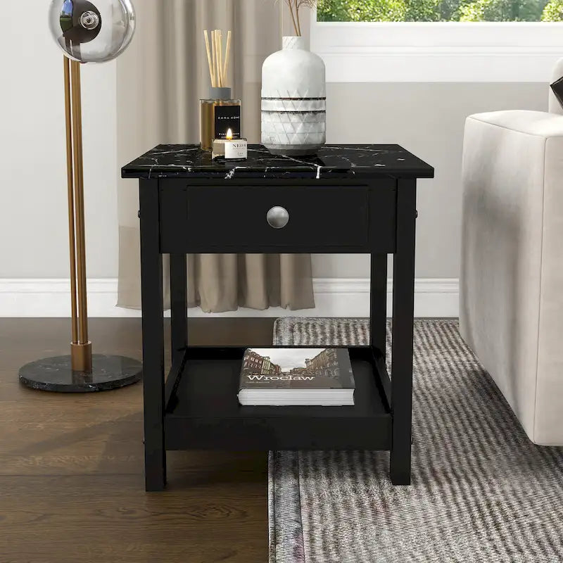 Denhour DH BASIC 4-Piece Open-Shelf Coffee Table Set with Drawer in Transitional Rubberwood 28