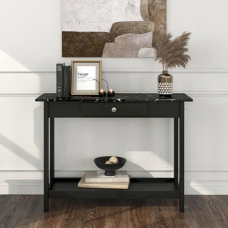 Denhour DH BASIC 4-Piece Open-Shelf Coffee Table Set with Drawer in Transitional Rubberwood 29